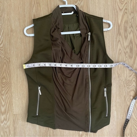 Olive Green Vest Draped Utility Style Moto Zip-Up Gorpcore Layer Size Small - Picture 11 of 11